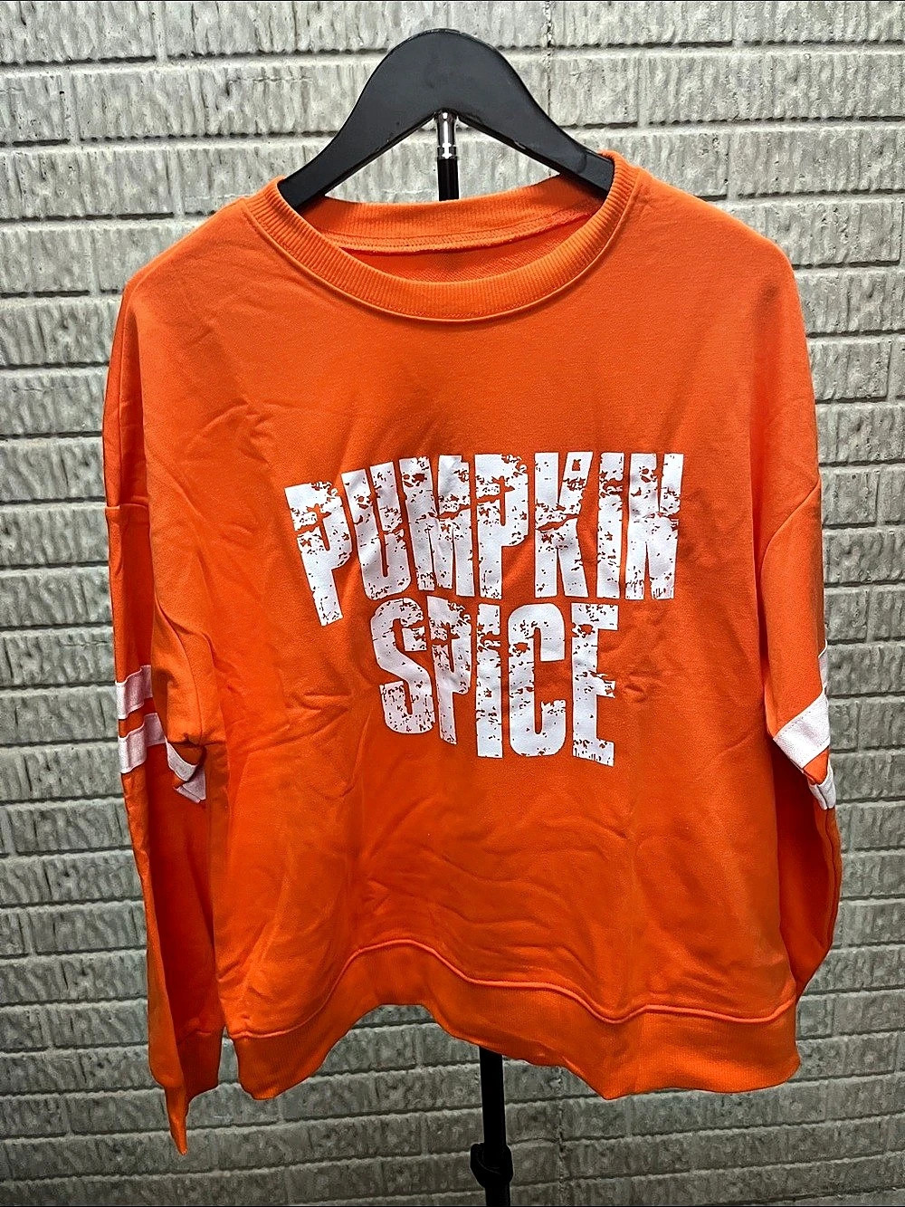 Pumpkin Spice Varsity Pullover Graphic Sweatshirt Orange & White Medium